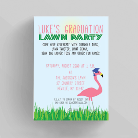 Pink Flermingo Checkers Graduation Invitation